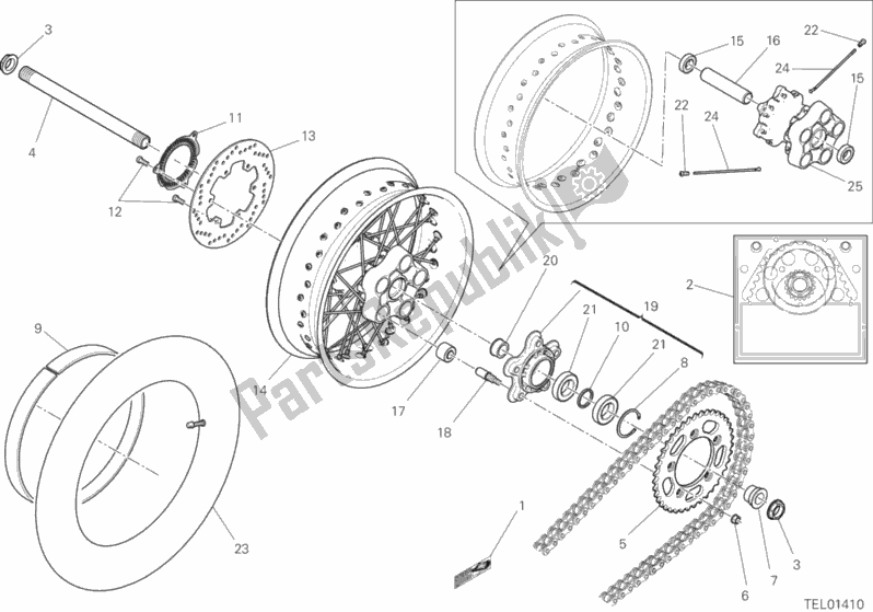 All parts for the Rear Wheel of the Ducati Scrambler 1100 Special Thailand 2020